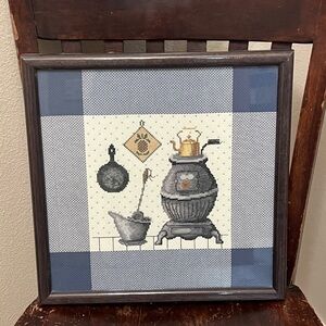 Vintage Framed Kitchen Cross-Stitch Art Stove